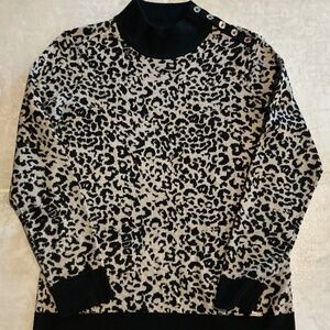 Calvin Klein Sweater Women’s Size Small Leopard Print Mock Neck Preppy Pullover